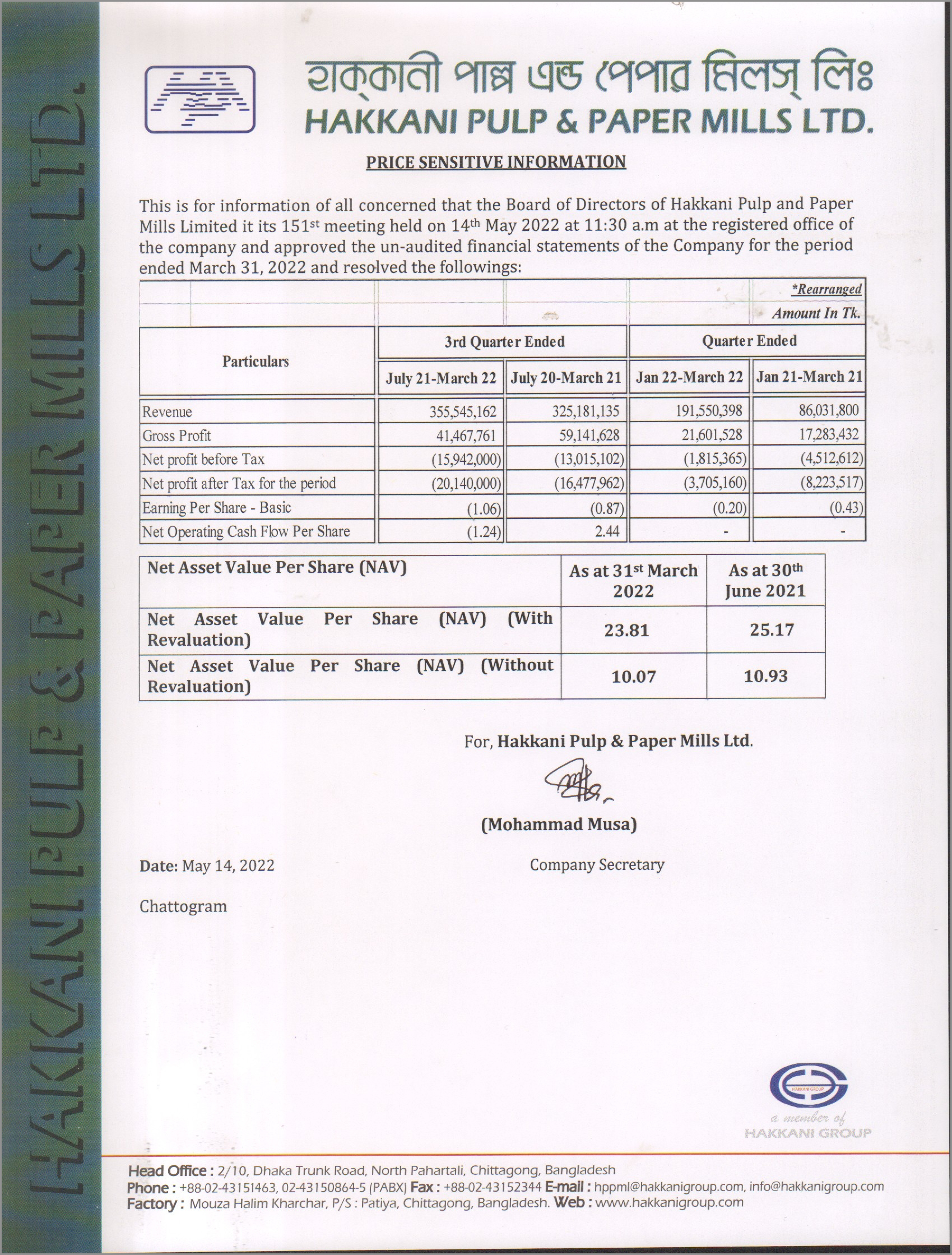 Hakkani Pulp and Paper Mills Limited